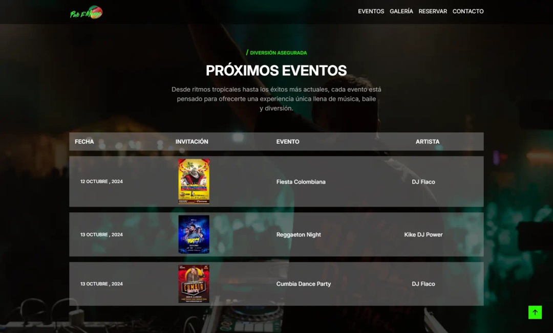 Sección de próximos eventos